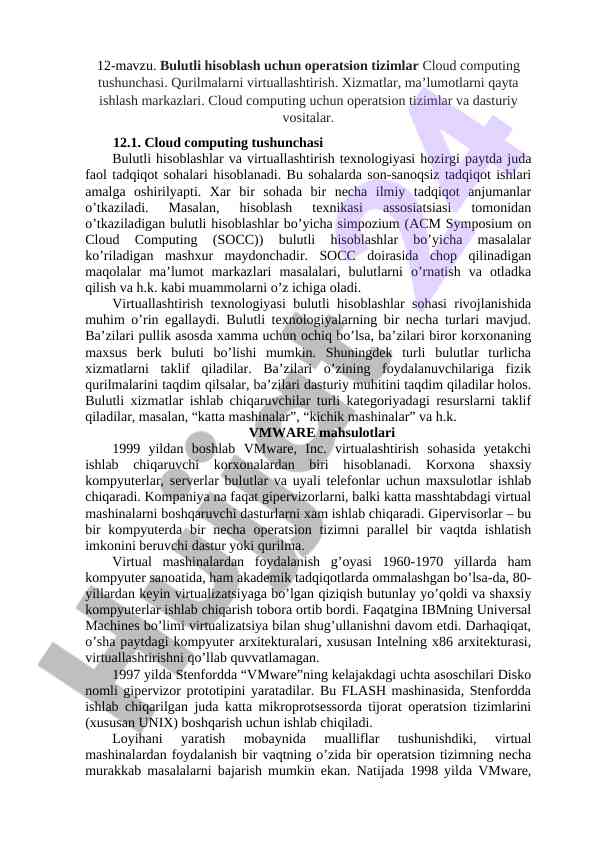 Bulutli hisoblash tizimlari va virtuallashtirish