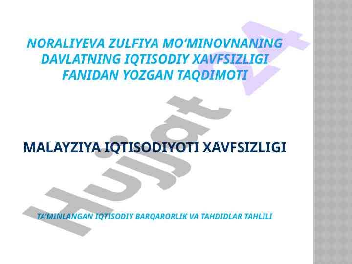 Malayziya iqtisodiyoti xavfsizligi tahlili