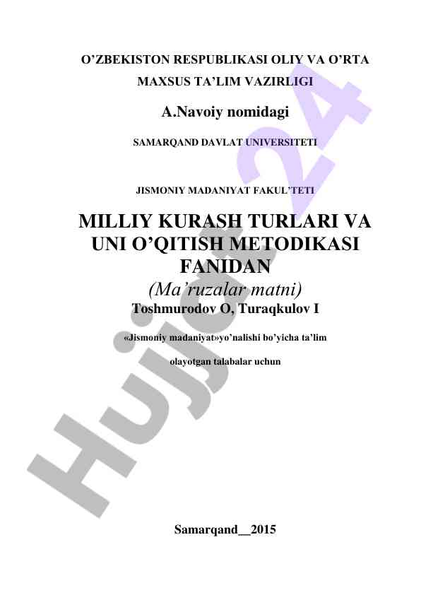 Milliy kurash turlari va uni o'qitish metodikalari
