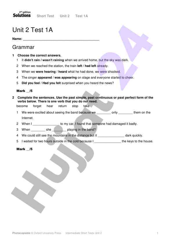 Grammar test unit 2 short test 1a