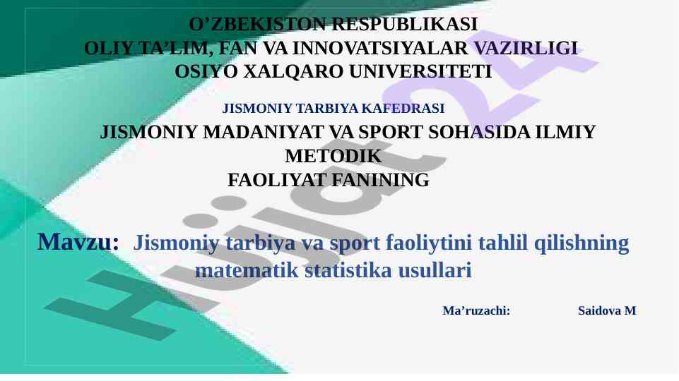 Jismoniy tarbiya va sport faoliyatini tahlil qilish