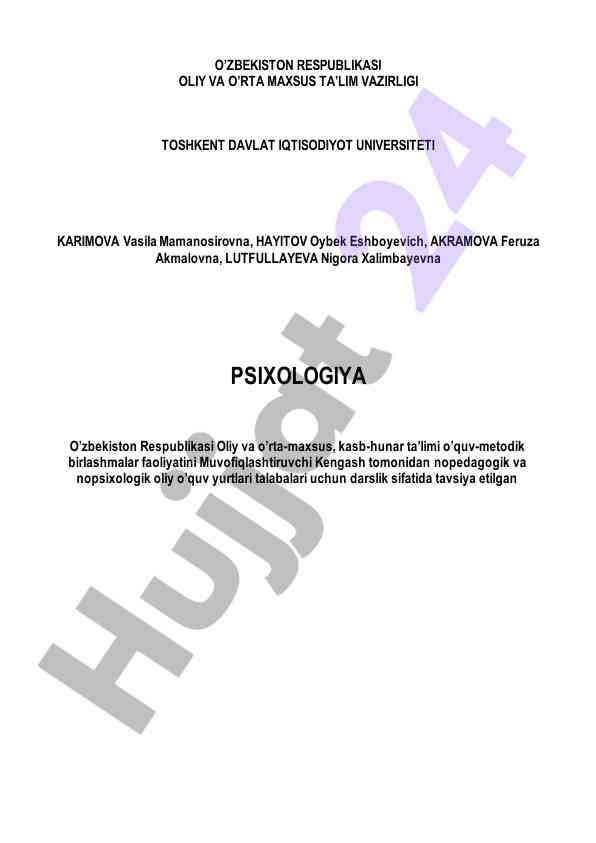 Psixologiya darslik nopedagogik oliy o‘quv yurtlari uchun