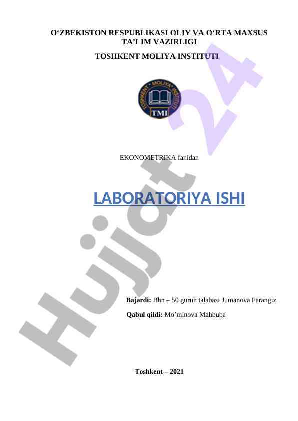 Juft regressiya ekonometrik modellarni baholash
