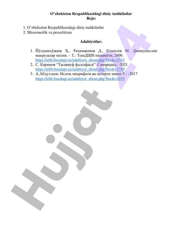 O'zbekistondagi diniy tashkilotlar va missionerlik