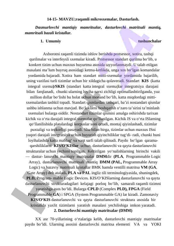 Raqamli mikrosxemalar va dasturlash bo‘yicha kurs