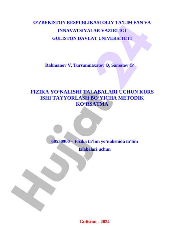 Kurs ishini tayyorlash bo‘yicha metodik ko‘rsatma