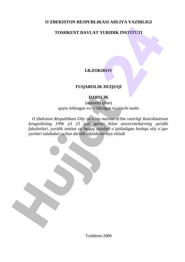 Fuqarolik huquqi darslik oliy o‘quv yurtlari uchun