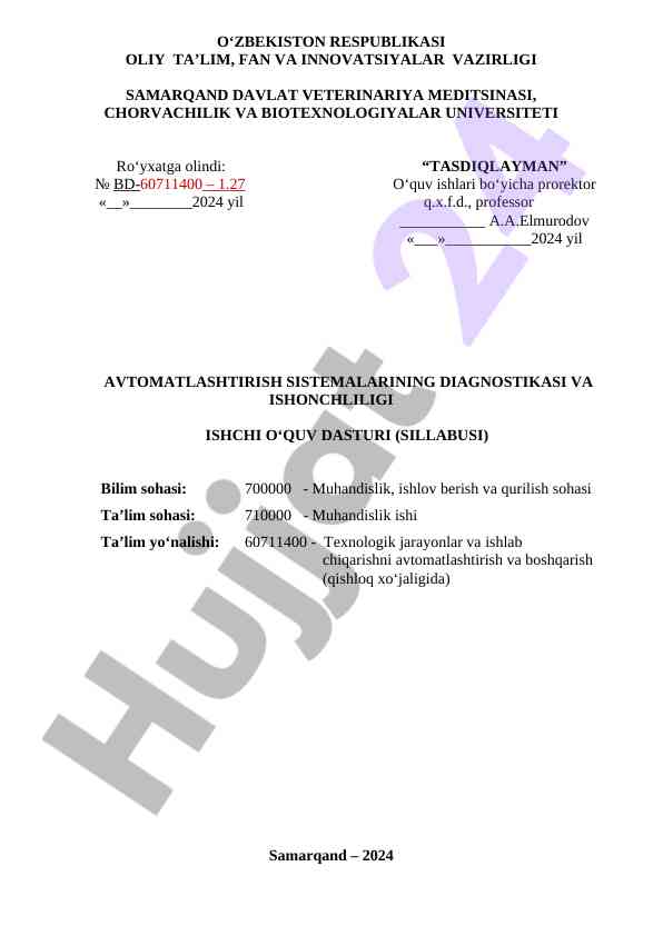 Avtomatlashtirish sistemalarining diagnostikasi va ishonchliligi