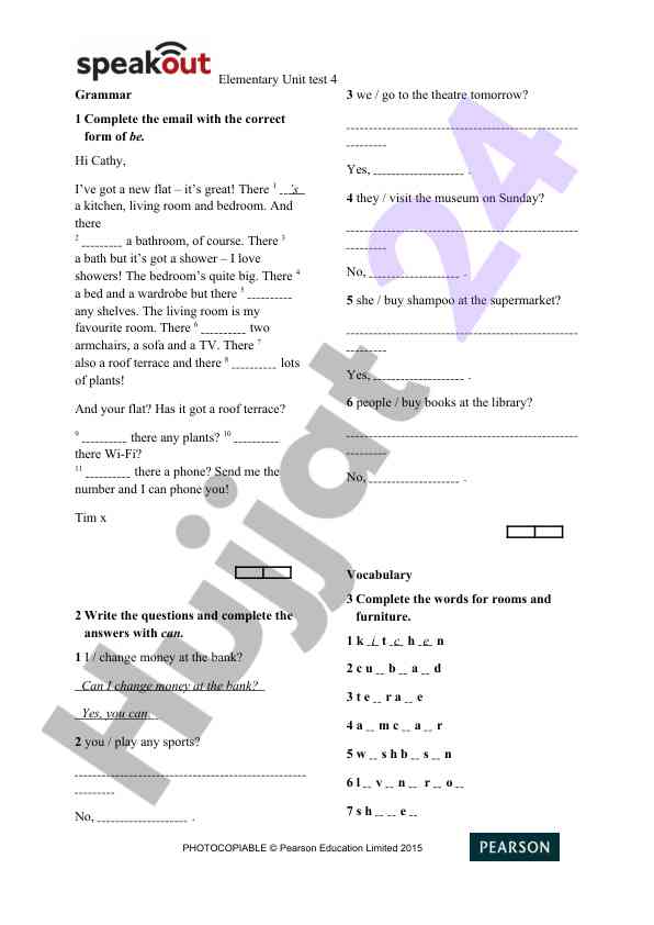 Elementary unit test 4 grammar exercises