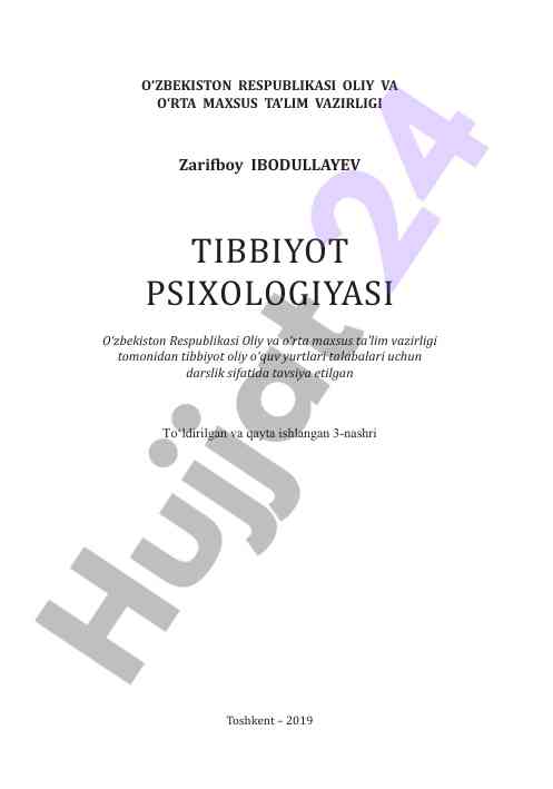 Tibbiyot psixologiyasi darslik bachelors uchun