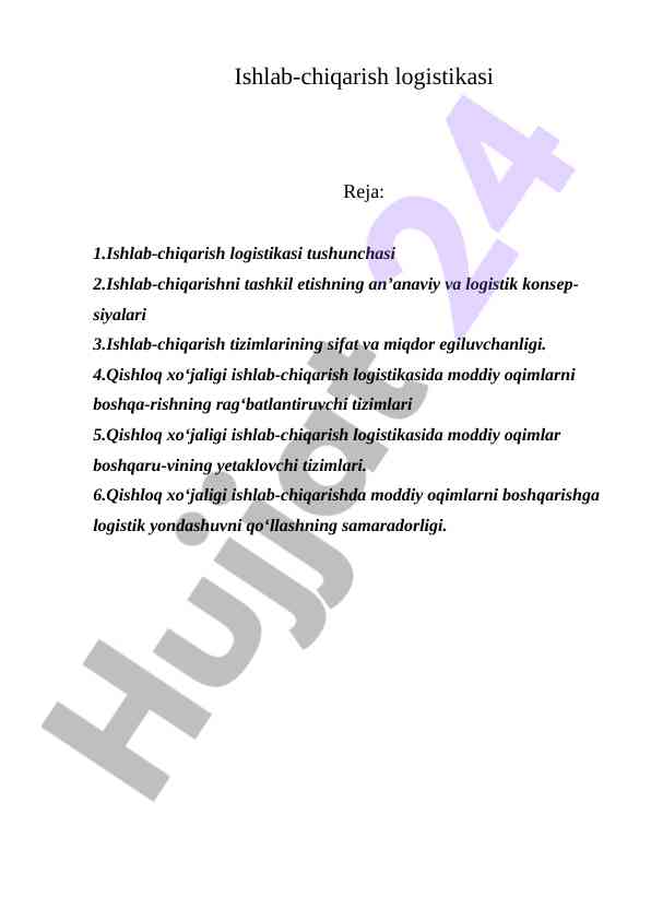 Ishlab-chiqarish logistikasi va moddiy oqimlar