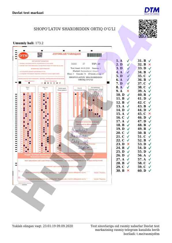 Davlat test markazi test sinovlari natijalari