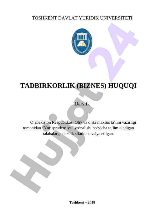 Tadbirkorlik huquqi darslik tavsiyasi