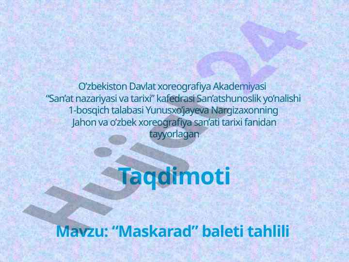 Maskarad baleti tahlili va tarixi