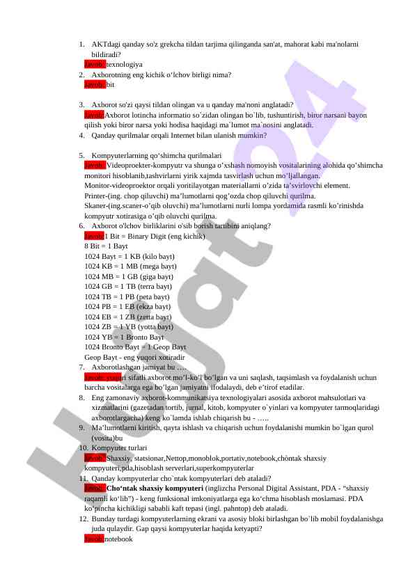 Axborot texnologiyalari va ularga oid qurilmalar