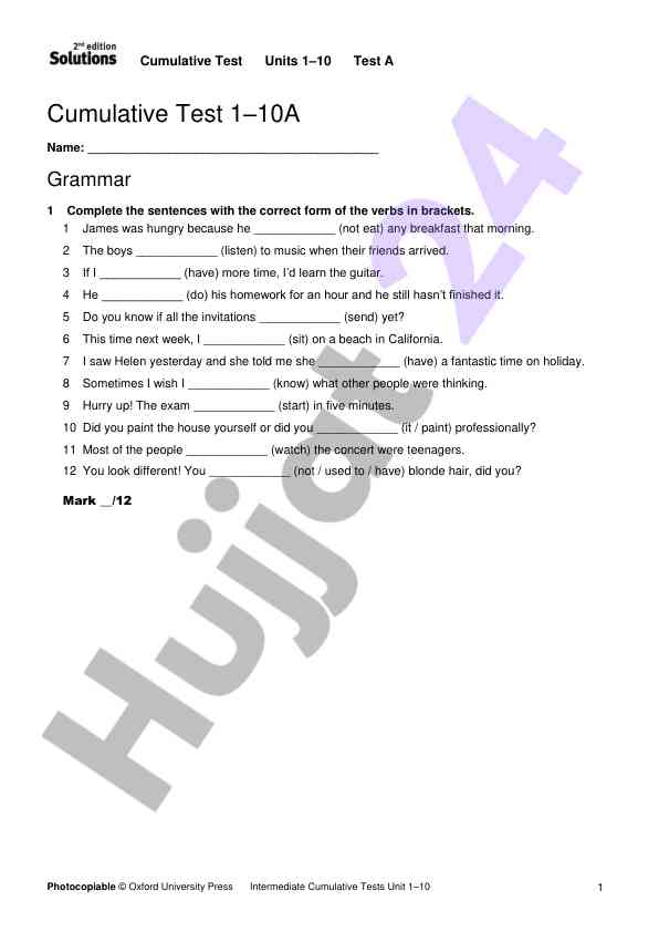 Cumulative test units 1–10 exercise questions