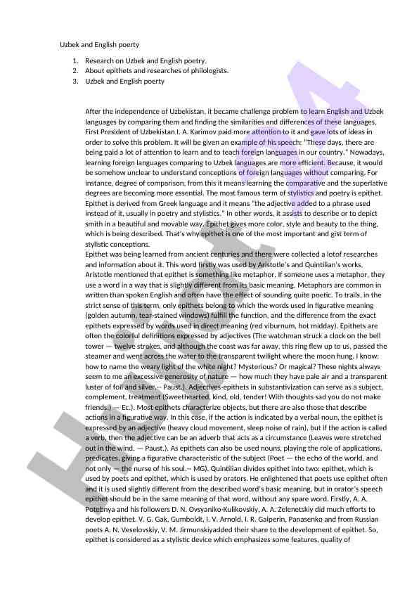 Research on uzbek and english poetry and epithets