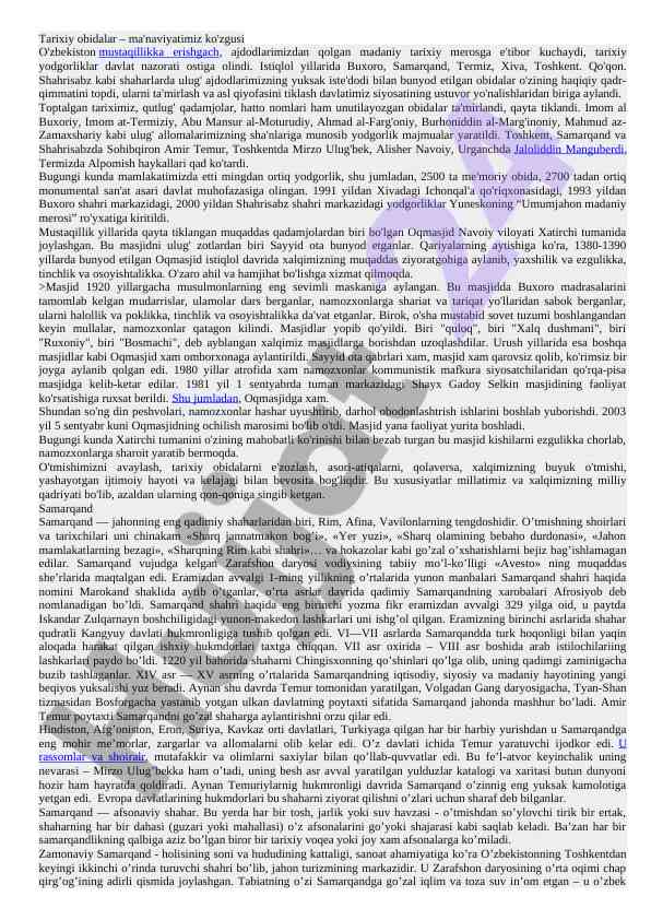 O'zbekiston tarixiy obidalari va madaniy meros