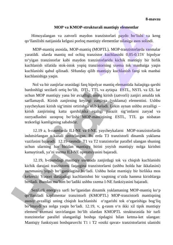 Mop va kmop-strukturali mantiqiy elementlar tafsilotlari