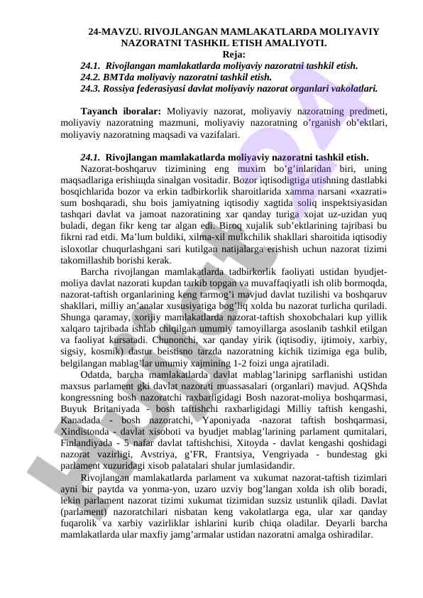 Moliyaviy nazoratni tashkil etish amaliyoti