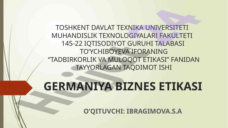 Germaniya biznes etikasi taqdimoti