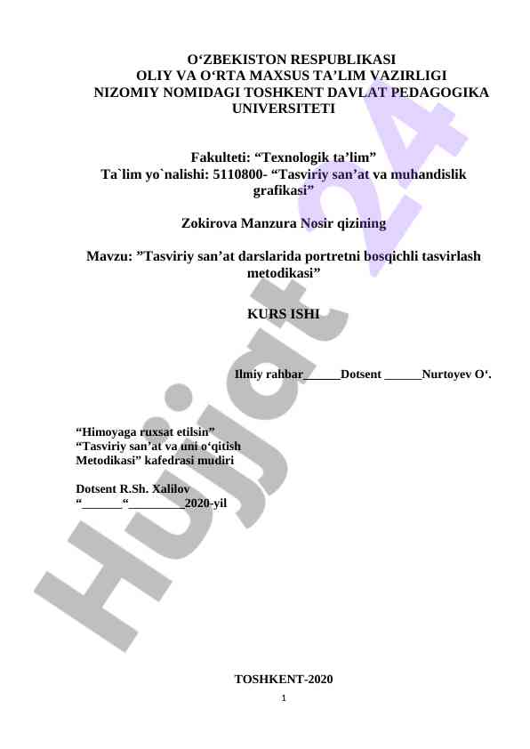 Tasviriy san’at darslarida portretni tasvirlash metodikasi