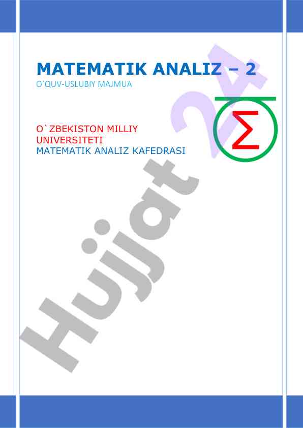 Matematik analiz o'quv-usuliy majmua