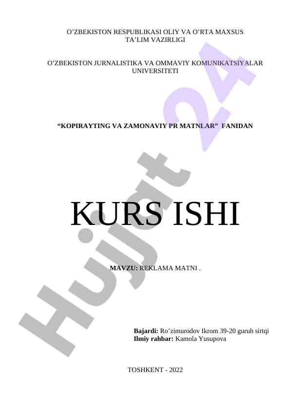 Reklama matni kurs ishiga kirish