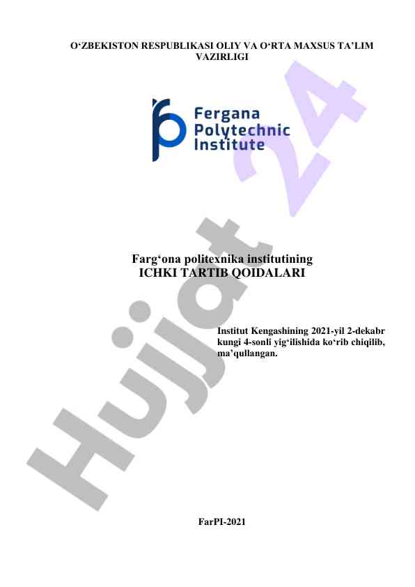 Ichki tartib qoidalari farg‘ona politexnika instituti
