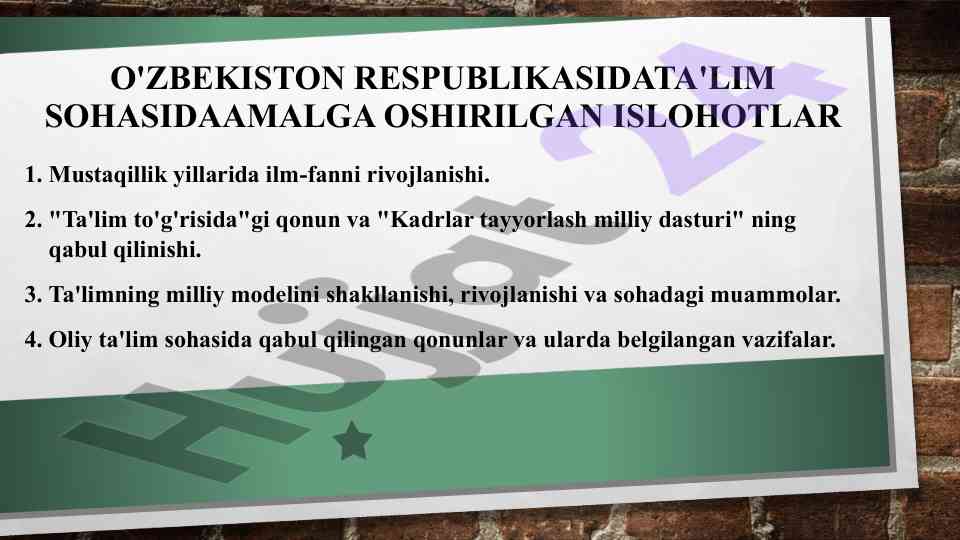 Ta'lim sohasida amalga oshirgan islohotlar