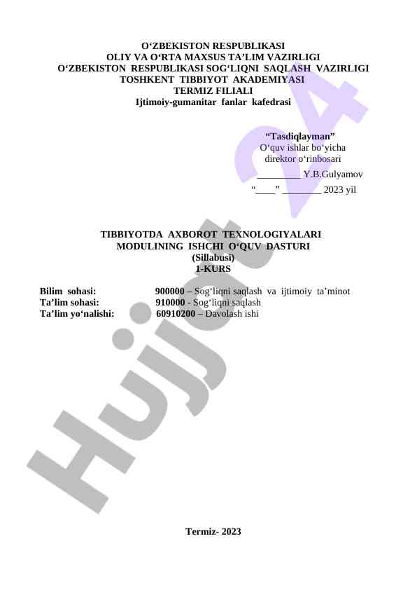 Tibbiyotda axborot texnologiyalari modul dasturi