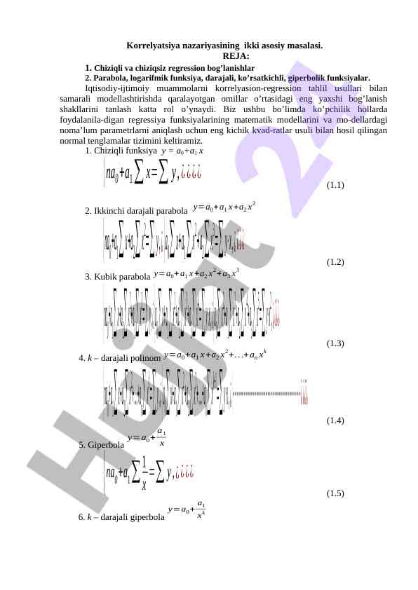 Korrelyatsiya nazariyasi asosiy masalalari