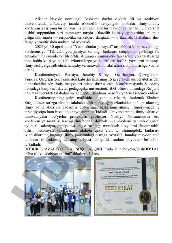 Yosh olimalar jamiyati konferensiyasi 2025