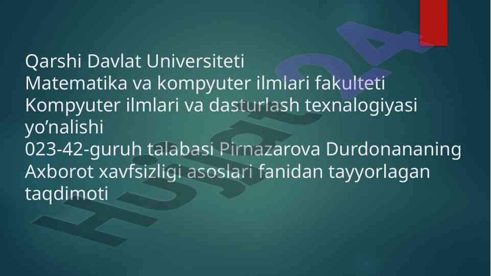 Tarmoqda xavfsizlik muammosi taqdimoti