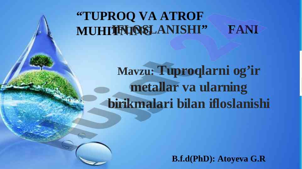 Tuproqlarni og‘ir metallardan ifloslanishi tahlili
