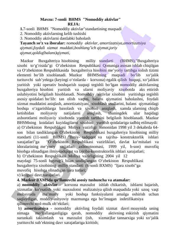 Nomoddiy aktivlar buxgalteriya hisobi standartlari
