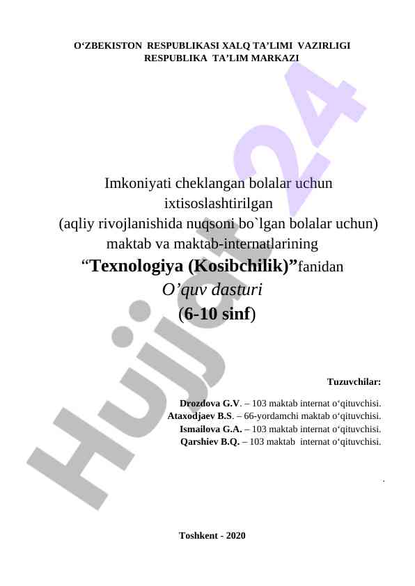Texnologiya fanidan o‘quv dasturi imkoniyati cheklangan bolalar uchun