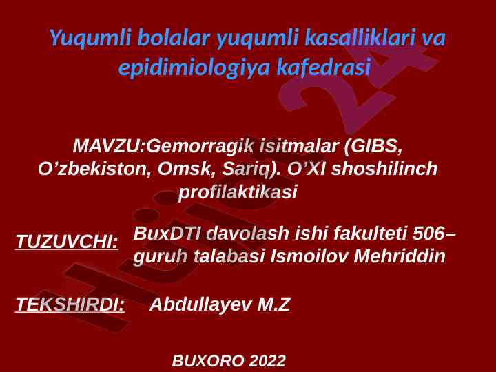 Gemorragik isitmalarning epidemiologiyasi