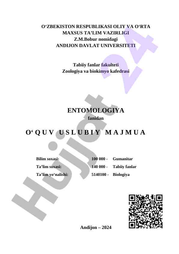 Entomologiya fanidan o‘quv usuliy majmua 2024