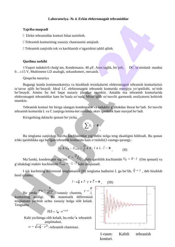 Elektr tebranishlar konturi tajribasi