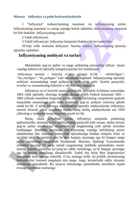 Inflyasiya tushunchasi va turlari bo'yicha tadqiqot