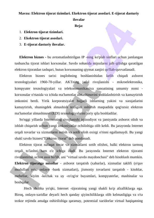 Elektron tijorat tizimlari dars ishlanmasi