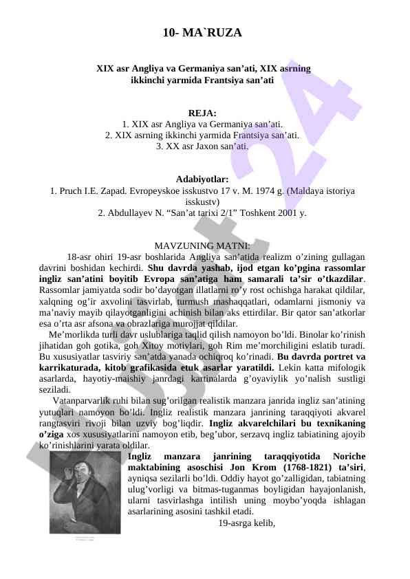 Xix asr angliya va germaniya san’ati tahlili