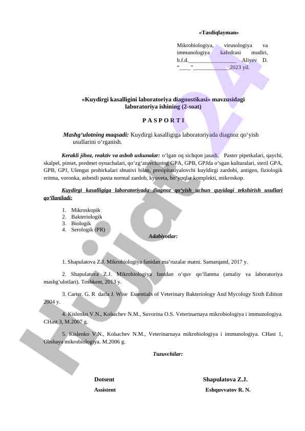 Kuydirgi kasalligini laboratoriya diagnostikasi