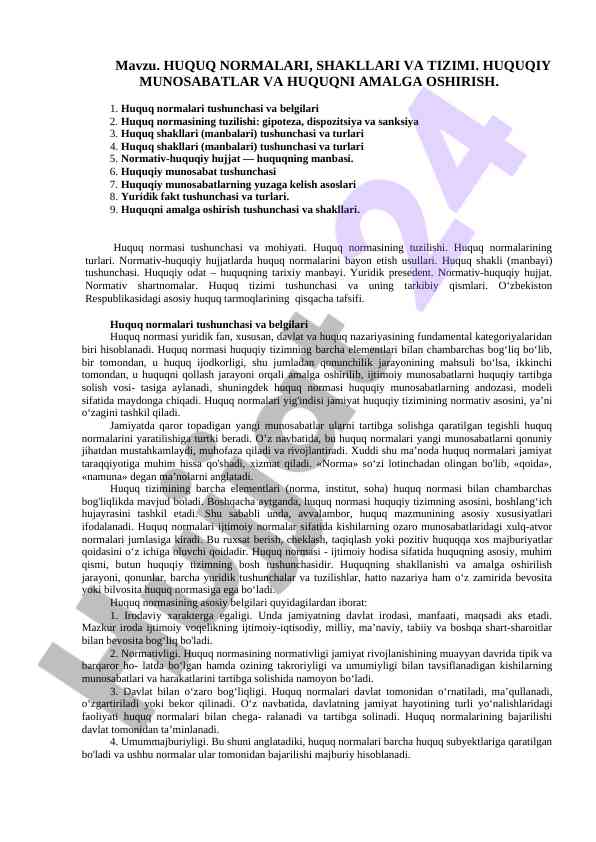 Huquq normalari, shakllari va tizimi tushunchasi