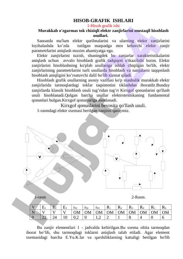 Hisob-grafik ishlari murakkab elektr zanjirlarida