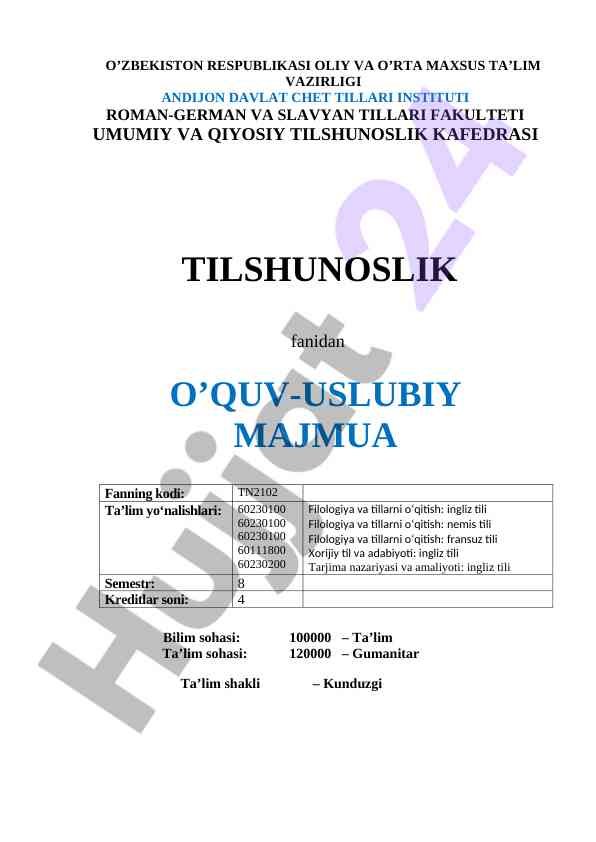 O‘quv-uslubiy majmua: umumiy va qiyosiy tilshunoslik
