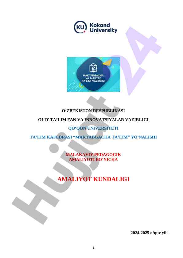 Maktabgacha ta'lim malakaviy pedagogik amaliyoti 2024-2025