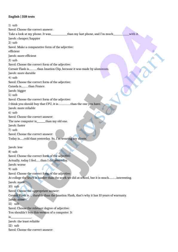 Comparative adjectives test for english learners