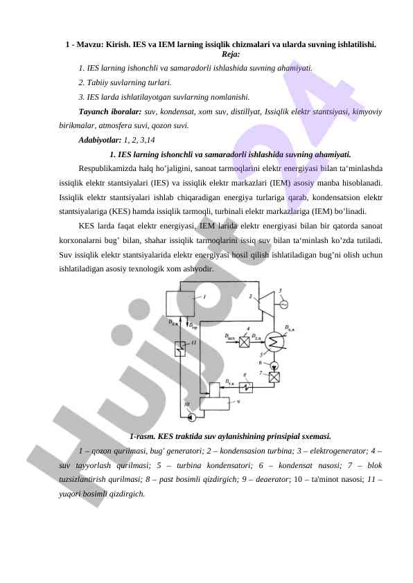 Issiqlik elektr stantsiyalarida suvning ahamiyati